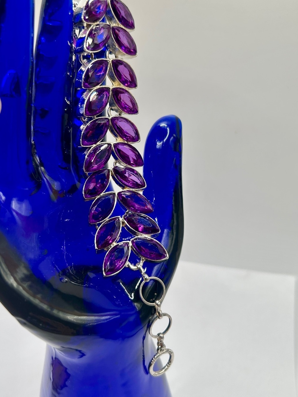 Silver Purple Marquise Amethyst Stones Link Bracelet​​